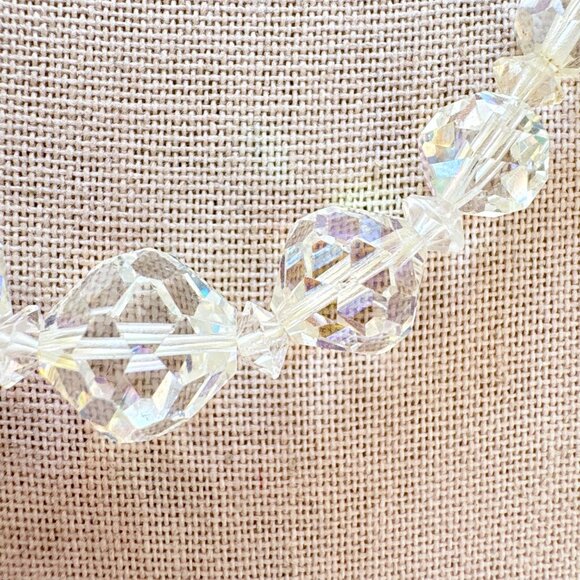 VTG Gold Tone Faceted White Crystal Beaded Fashion Necklace Size 18" Length - Picture 3 of 10